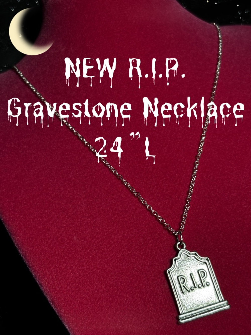 Rest in Peace Headstone Necklace Sterling Silver 925 RIP Gravestone emo goth alt